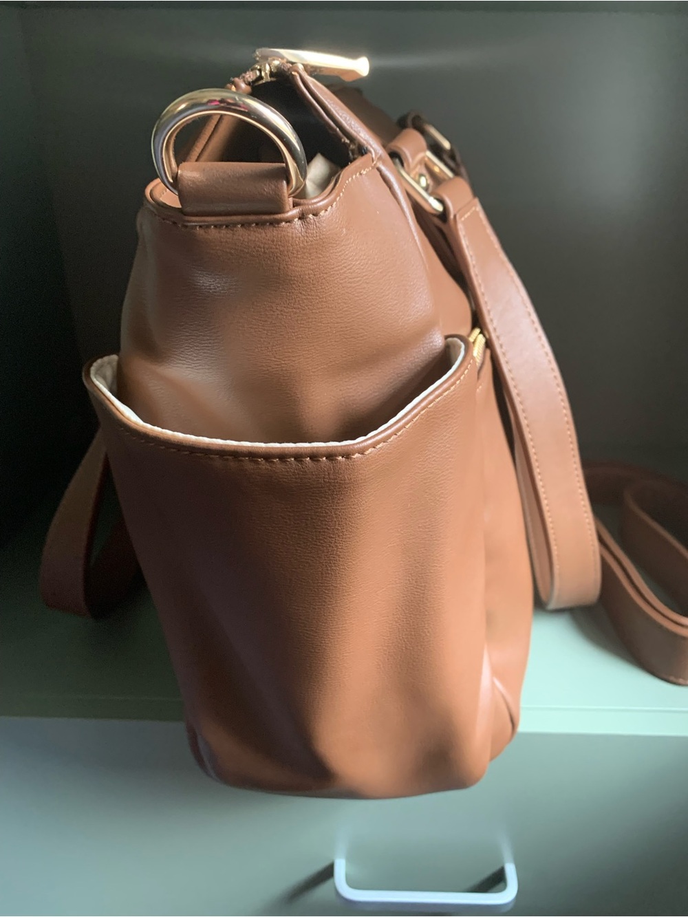White Elm Mini Gemini Convertible Backpack Tote Bag-Coffee Brown w/cream lining! - Picture 3 of 13